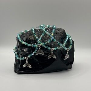 *ANKLET* Silver Mermaid Tail & AB Ocean Green Stretchy Anklet